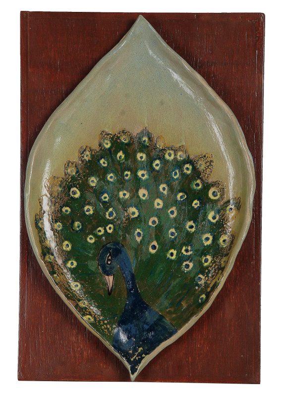 Handpainted ceramic peacock wall platter